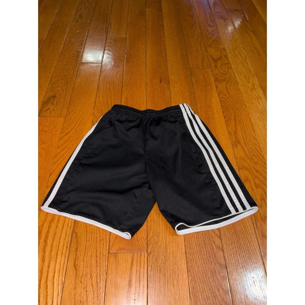 Adidas Boys ClimaCool Athletic Soccer Shorts Black White‎ Stripes Size Medium M